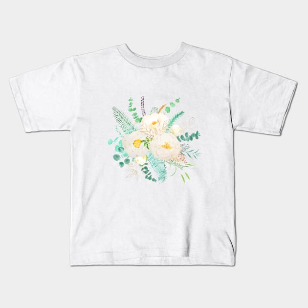 white peony flower arrangement Kids T-Shirt by colorandcolor
